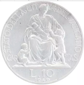 Монета 10 лир Ватикана 1949 года Алюминий Пий XII