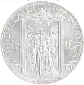 Монета 10 лир Ватикана 1950 года Алюминий Пий XII