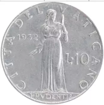 Монета 10 лир Ватикана 1952 года Алюминий Пий XII