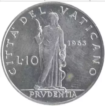 Монета 10 лир Ватикана 1963 года Алюминий Павел VI