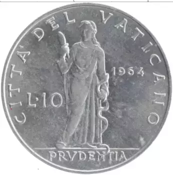 Монета 10 лир Ватикана 1964 года Алюминий Павел VI