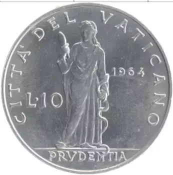 Монета 10 лир Ватикана 1964 года Алюминий Павел VI