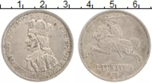 Монета 10 лит Литвы 1936 года Серебро Витовт Великий