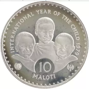 Монета 10 малоти Лесото 1979 года Серебро Мошушу I