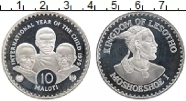 Монета 10 малоти Лесото 1979 года Серебро Мошешуа I