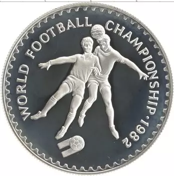 Монета 10 малоти Лесото 1982 года Серебро Чемпионат мира по футболу 1982