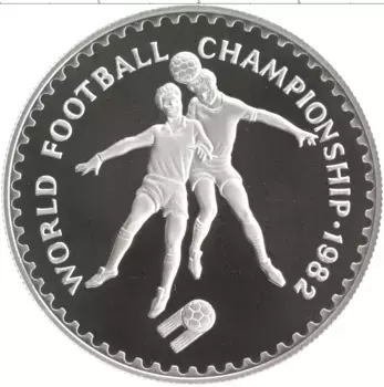 Монета 10 малоти Лесото 1982 года Серебро Чемпионат Мира по футболу Испания-1982