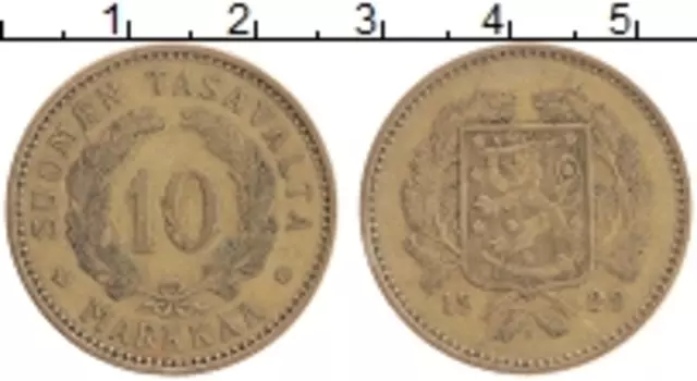 Монета 10 марок Финляндии 1929 года Латунь S