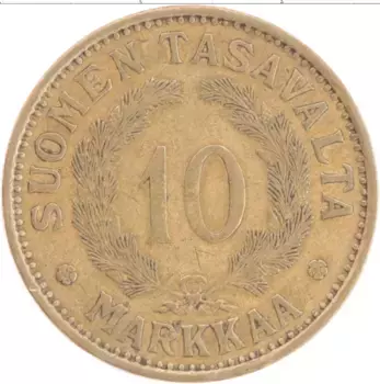 Монета 10 марок Финляндии 1930 года Бронза