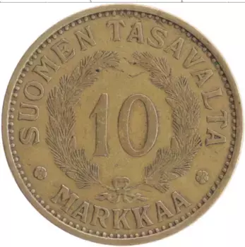 Монета 10 марок Финляндии 1931 года Бронза