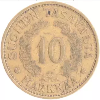 Монета 10 марок Финляндии 1936 года Бронза