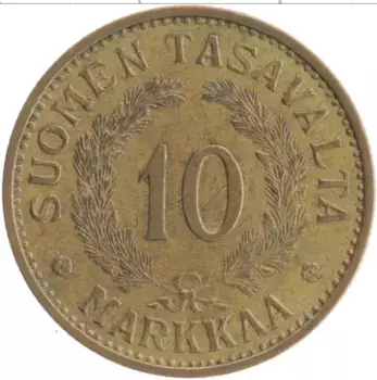 Монета 10 марок Финляндии 1939 года Бронза
