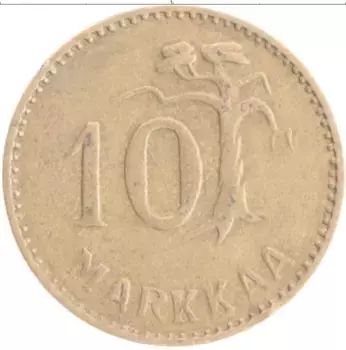Монета 10 марок Финляндии 1953 года Бронза
