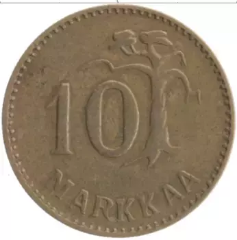 Монета 10 марок Финляндии 1953 года Бронза