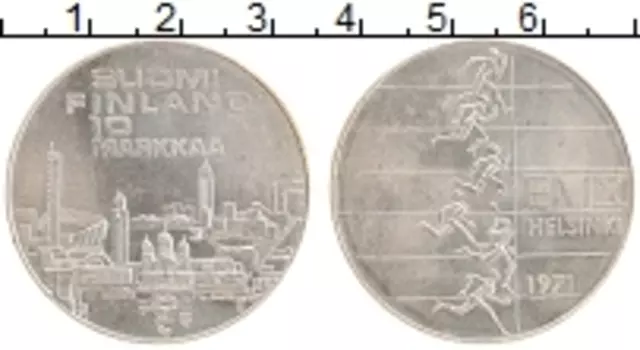Монета 10 марок Финляндии 1971 года Серебро 10-й чемпионат Европы по легкой атлетике