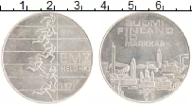 Монета 10 марок Финляндии 1971 года Серебро 10-й чемпионат Европы по легкой атлетике