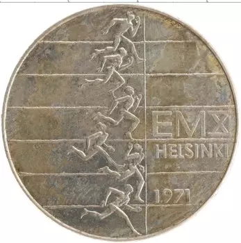Монета 10 марок Финляндии 1971 года Серебро Чемпионат Европы по лёгкой атлетике