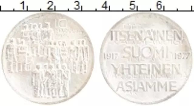 Монета 10 марок Финляндии 1977 года Серебро 60 лет Независимости Финляндии