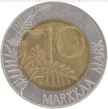 Монета 10 марок Финляндии 1993 года Биметалл