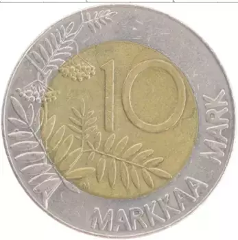 Монета 10 марок Финляндии 1993 года Биметалл