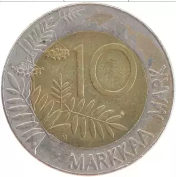 Монета 10 марок Финляндии 1993 года Биметалл