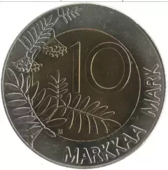 Монета 10 марок Финляндии 1993 года Биметалл