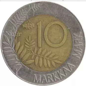 Монета 10 марок Финляндии 1993 года Биметалл