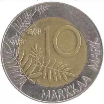 Монета 10 марок Финляндии 1993 года Биметалл