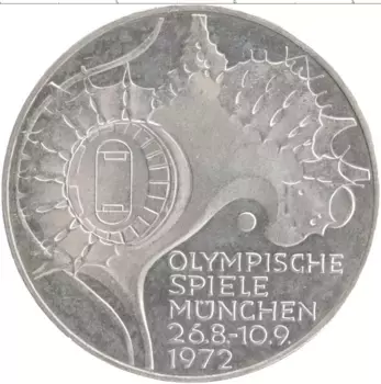 Монета 10 марок ФРГ 1972 года Серебро Олимпийские игры 1972