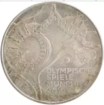 Монета 10 марок ФРГ 1972 года Серебро Олимпийские игры 1972