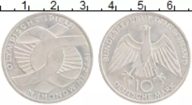 Монета 10 марок ФРГ 1972 года Серебро Олимпийские игры в Мюнхене F