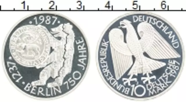 Монета 10 марок ФРГ 1987 года Серебро J