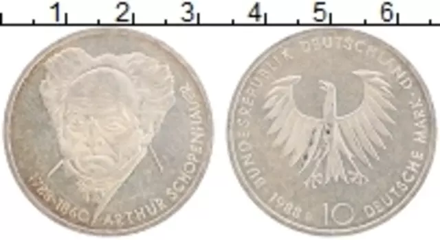 Монета 10 марок ФРГ 1988 года Серебро Артур Шопенгауэр, D