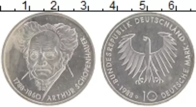 Монета 10 марок ФРГ 1988 года Серебро D 200 лет со дня рождения Артура Шопенгауэра