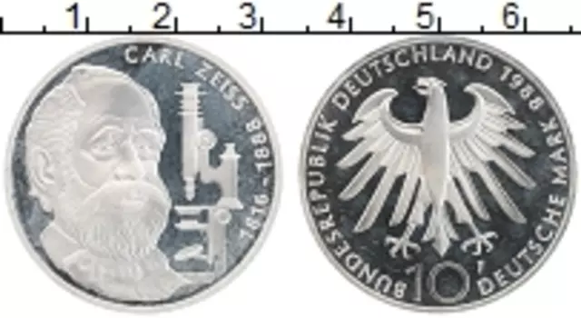 Монета 10 марок ФРГ 1988 года Серебро F