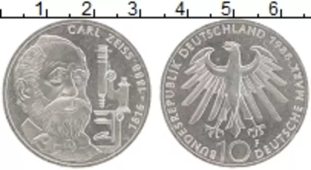 Монета 10 марок ФРГ 1988 года Серебро F Карл Цейс