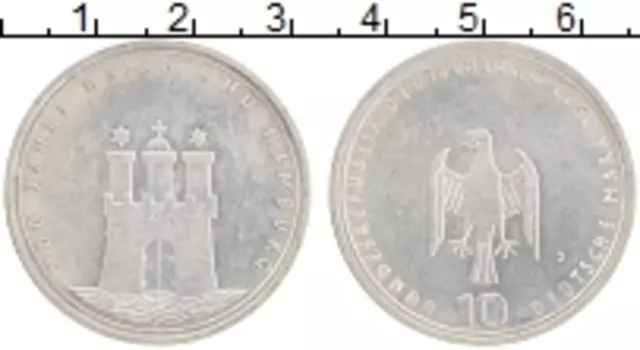 Монета 10 марок ФРГ 1989 года Серебро 800 лет Хафена и Гамбурга, J