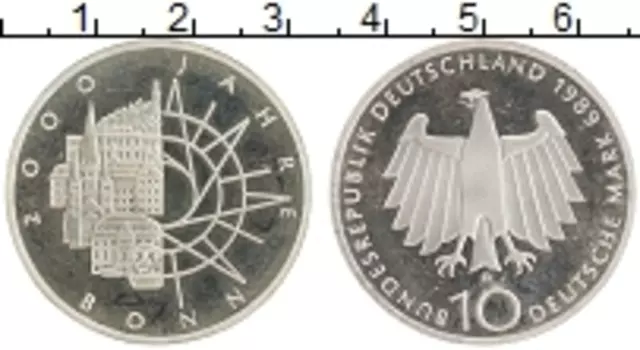 Монета 10 марок ФРГ 1989 года Серебро D