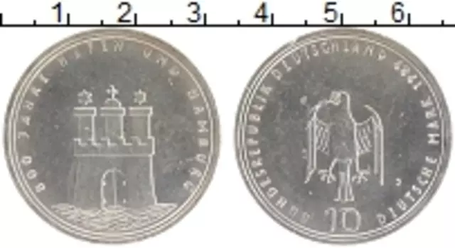 Монета 10 марок ФРГ 1989 года Серебро J 800 лет Хафену и Гамбургу