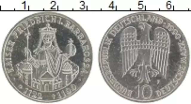 Монета 10 марок ФРГ 1990 года Серебро F