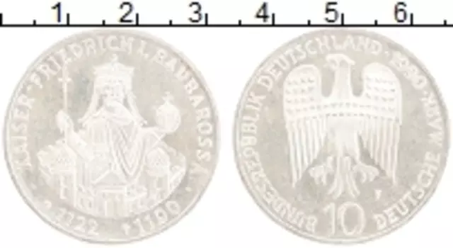 Монета 10 марок ФРГ 1990 года Серебро F