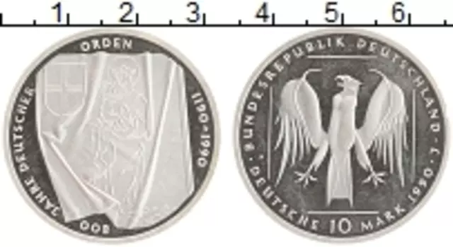 Монета 10 марок ФРГ 1990 года Серебро J