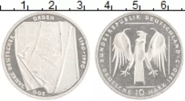 Монета 10 марок ФРГ 1990 года Серебро J