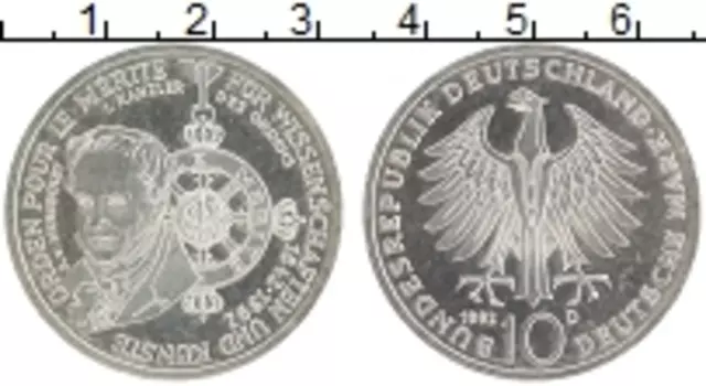 Монета 10 марок ФРГ 1992 года Серебро D