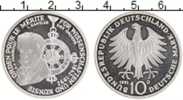 Монета 10 марок ФРГ 1992 года Серебро D
