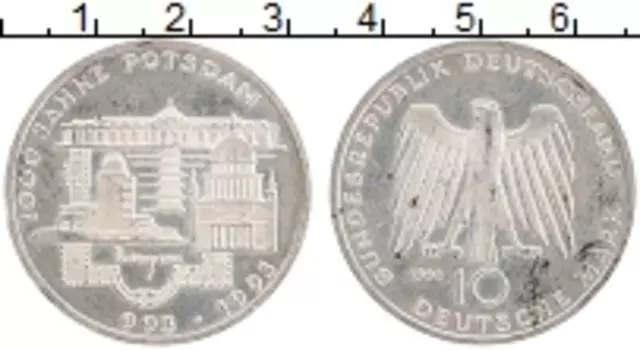 Монета 10 марок ФРГ 1993 года Серебро 1000 лет Потсдаму, F