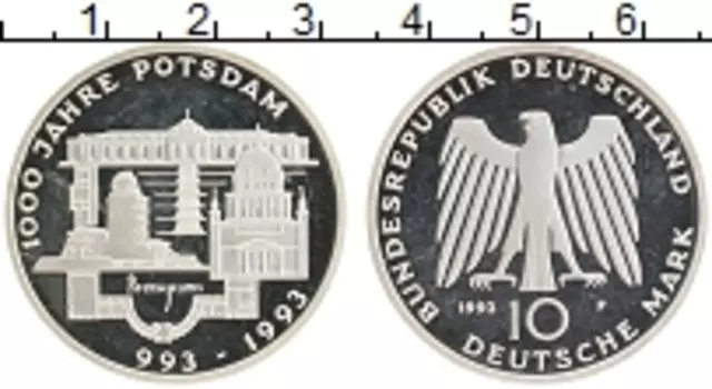 Монета 10 марок ФРГ 1993 года Серебро F