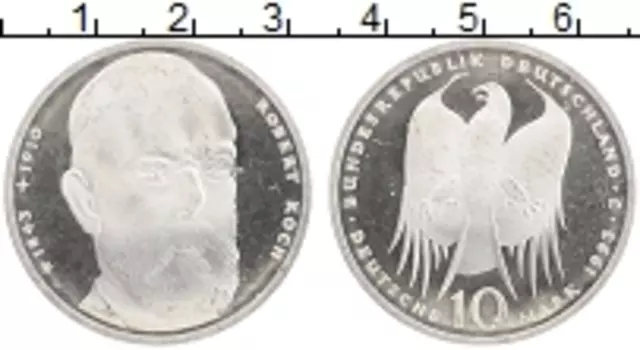 Монета 10 марок ФРГ 1993 года Серебро Роберт Кох, J