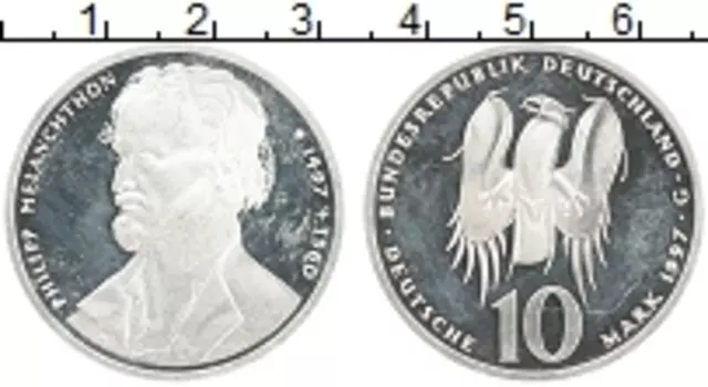 Монета 10 марок ФРГ 1997 года Серебро 500 лет со дня рождения Филиппа Меланхтона