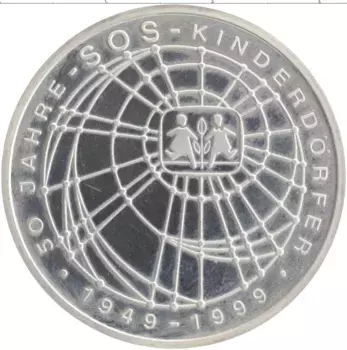 Монета 10 марок ФРГ 1999 года Серебро D